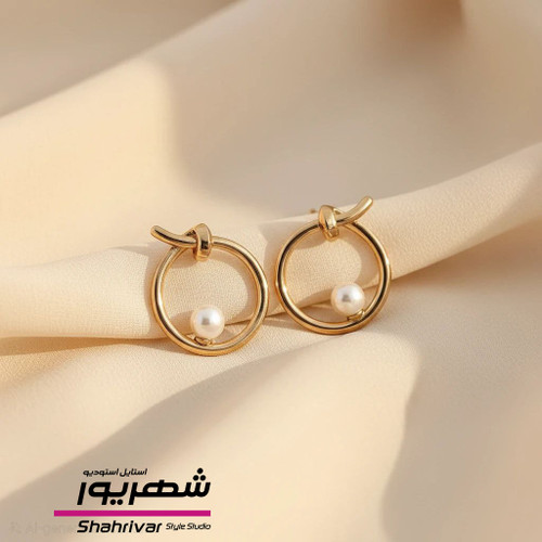 گوشواره میخی ژوپینگ طلایی و مرواریدی 1