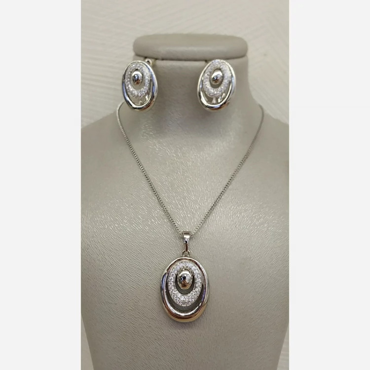 نیم ست سیلور ژوپینگ بیضی کلاسیک نگین دار