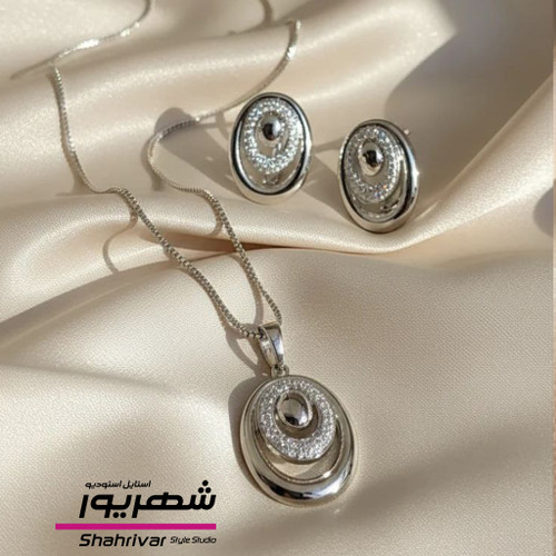 نیم ست سیلور ژوپینگ بیضی کلاسیک نگین دار