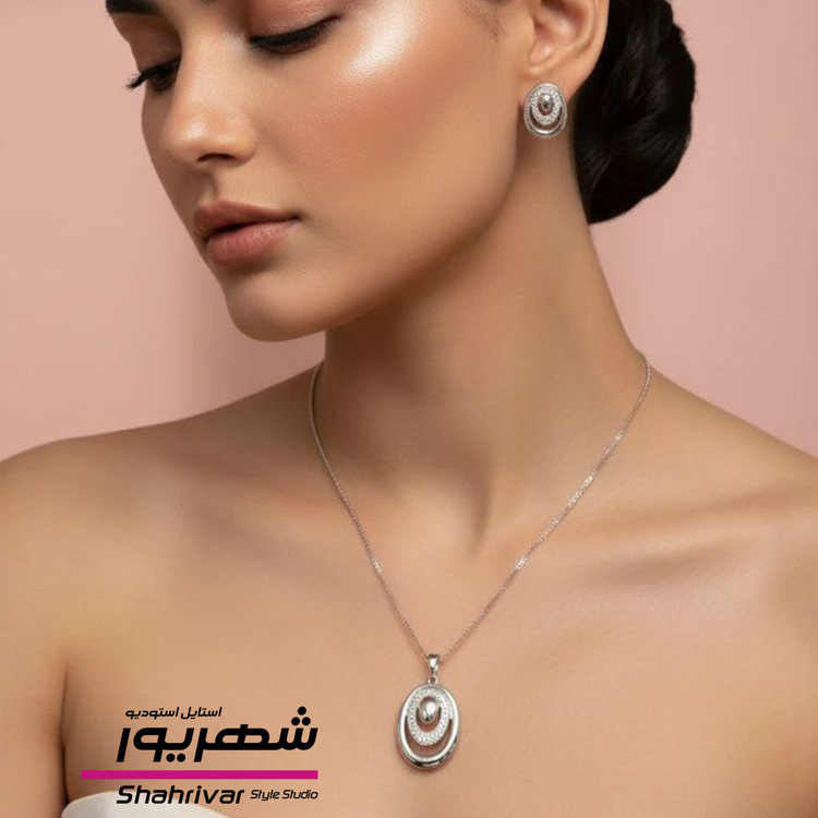 نیم ست سیلور ژوپینگ بیضی کلاسیک نگین دار