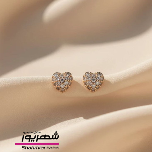 گوشواره زنانه میخی قلب ریز نگین دار جواهری ژوپینگ