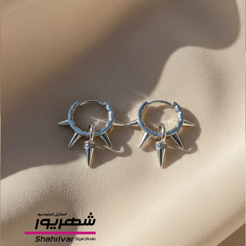 گوشواره حلقه نقره ای اسپایک و آویز دار زنانه ژوپینگ
