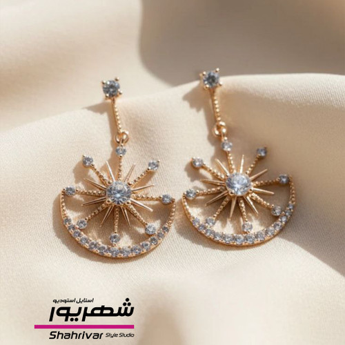گوشواره طلایی میخی ماه و ستاره جواهری زنانه ژوپینگ