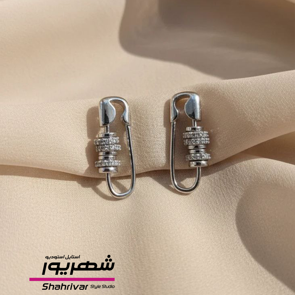 گوشواره نقره ای میخی جواهری سنجاق قفلی زنانه ژوپینگ