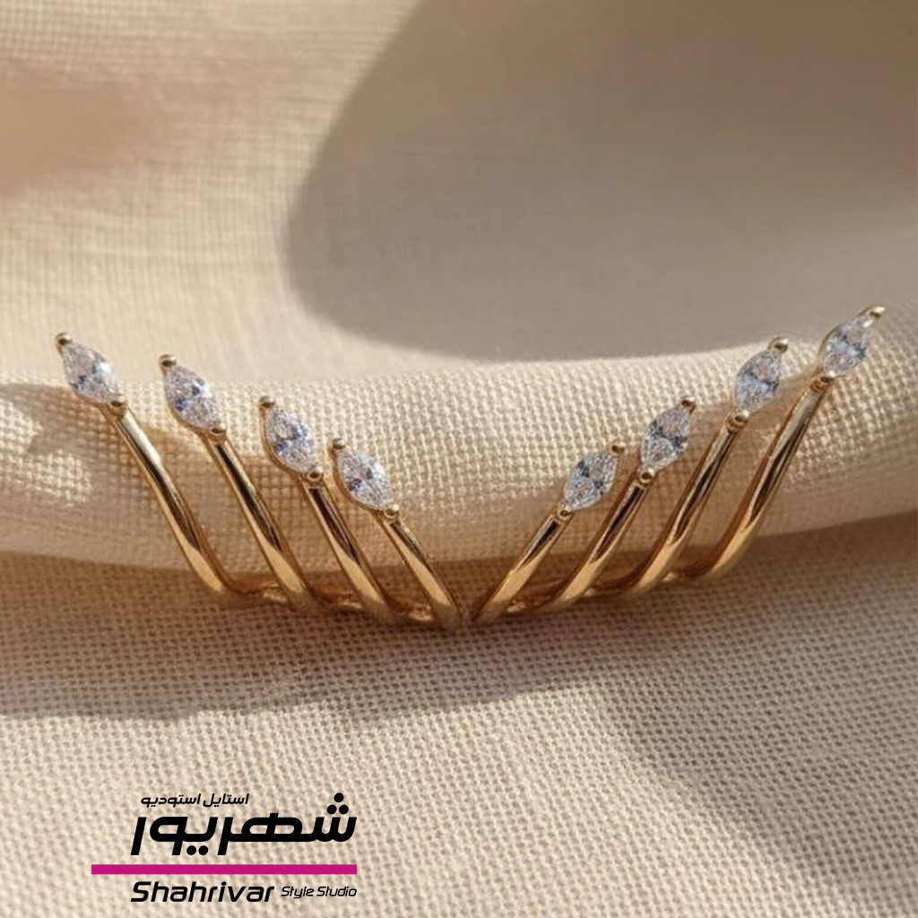 گوشواره طلایی میخی جواهری نگین زنانه ژوپینگ
