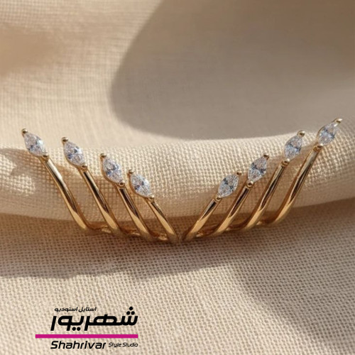 گوشواره طلایی میخی جواهری نگین زنانه ژوپینگ