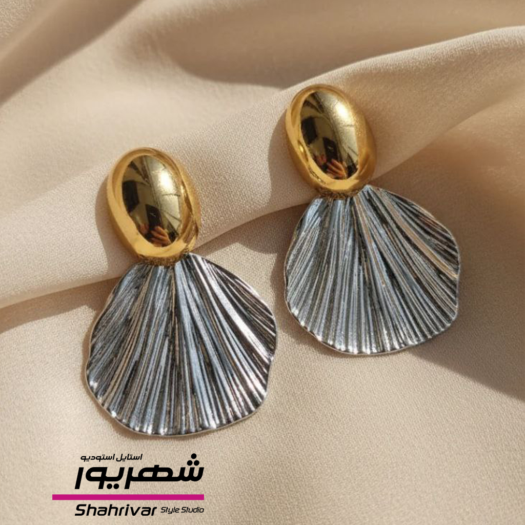 گوشواره میخی صدف زنانه طلایی و سیلور