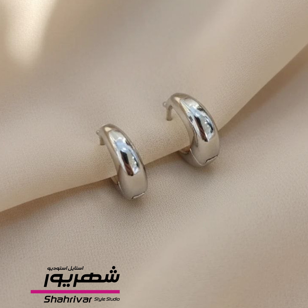 گوشواره حلقه مدرن مینیمال نقره ای زنانه ژوپینگ طرح طلا 2 سانتی متر