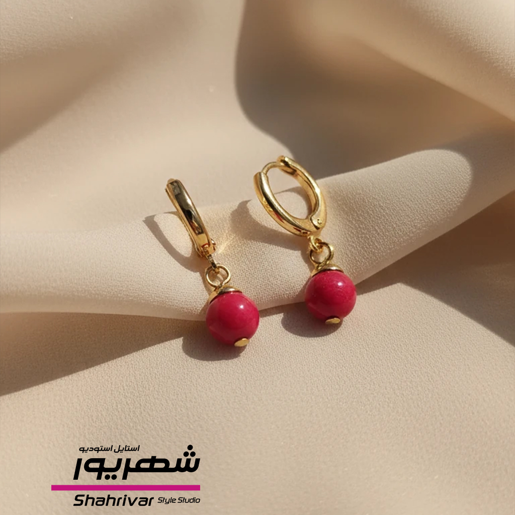 گوشواره حلقه زنانه ژوپینگ با آویز گوی قرمز