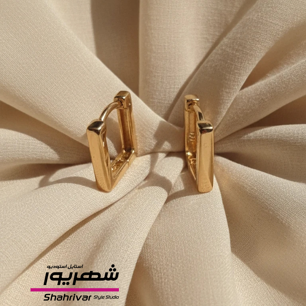 گوشواره طلایی مربع ژوپینگ زنانه طرح طلا