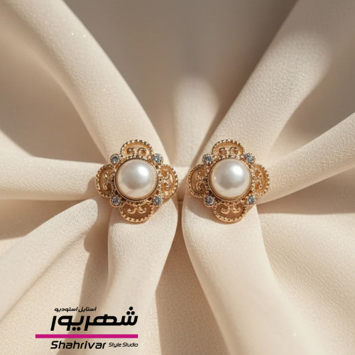 گوشواره طلایی مشبک مروارید ژوپینگ زنانه طرح طلا