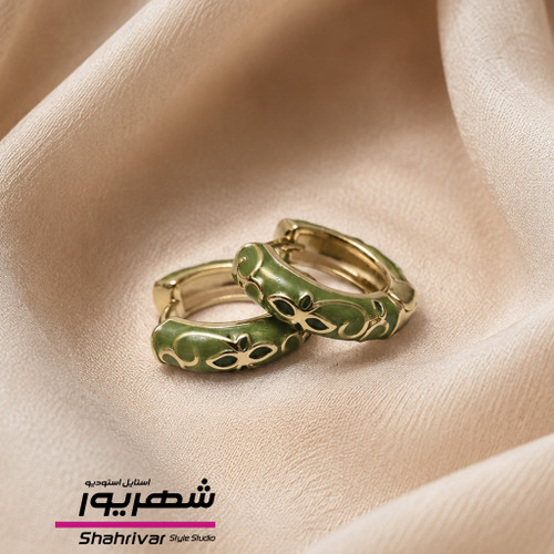 گوشواره حلقه طلایی میناکاری سبز