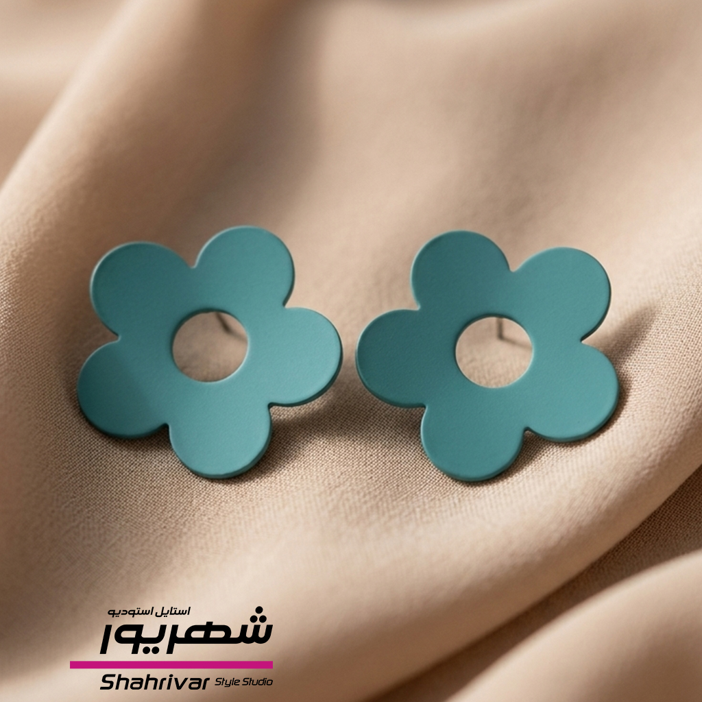 گوشواره میخی گل سبز آبی کله غازی