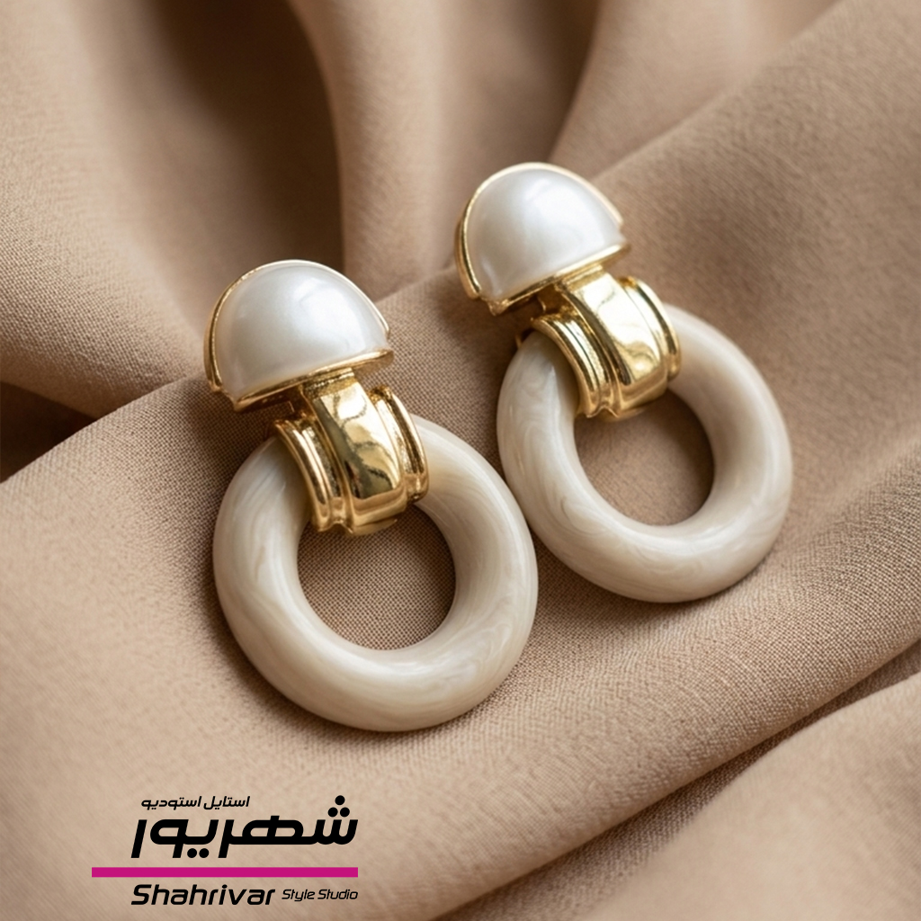 گوشواره میخی میناکاری سفید دایره