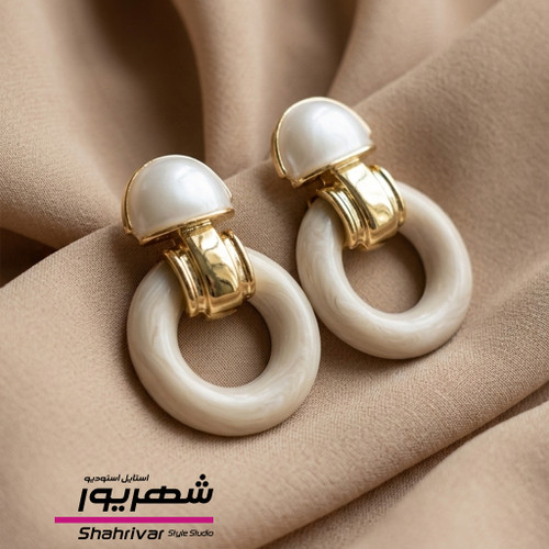 گوشواره میخی میناکاری سفید دایره