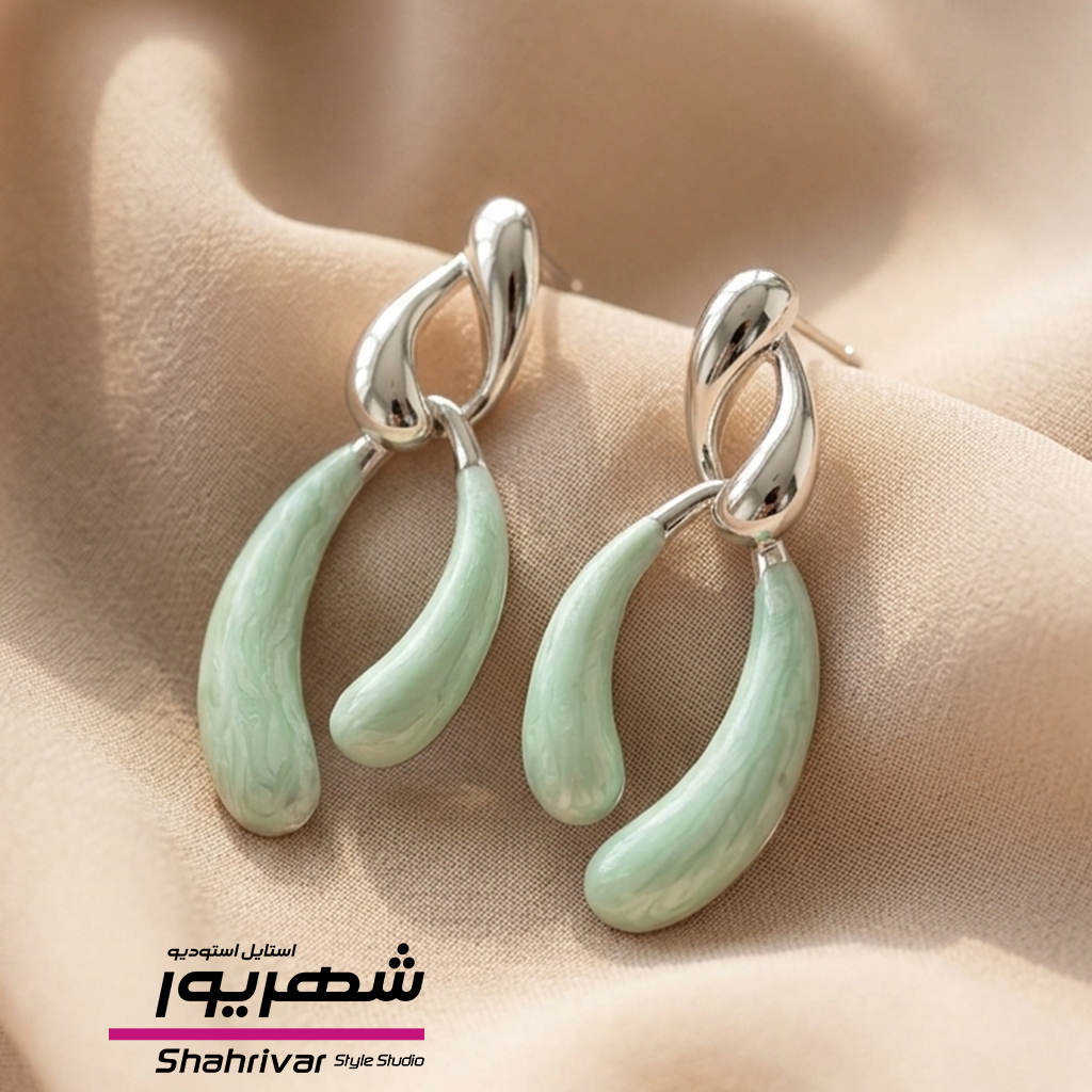 گوشواره میخی نقره ای میناکاری سبز پاستلی
