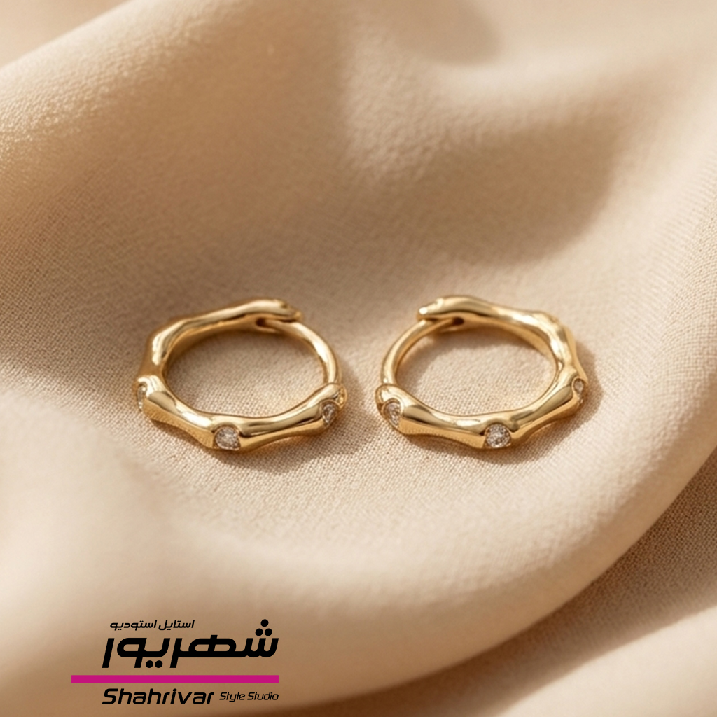 گوشواره حلقه زنانه طلایی استخوانی جواهری ژوپینگ