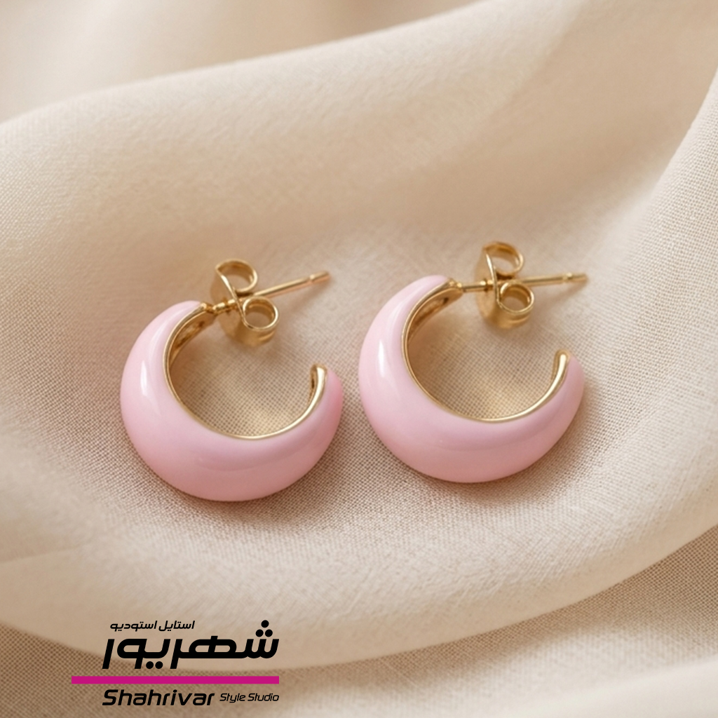 گوشواره زنانه حلقه طلایی میناکاری صورتی ژوپینگ