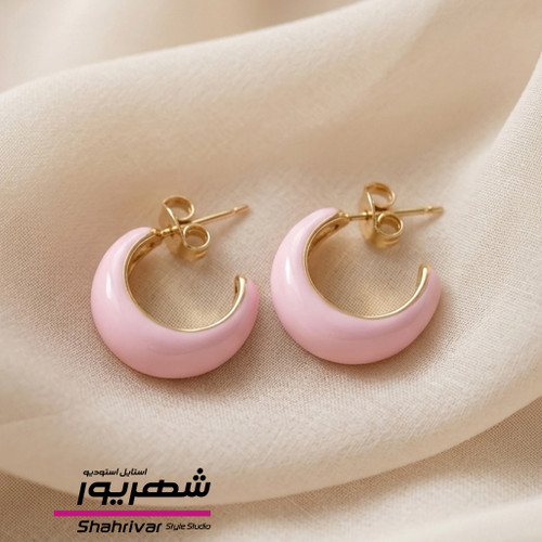گوشواره زنانه حلقه طلایی میناکاری صورتی ژوپینگ