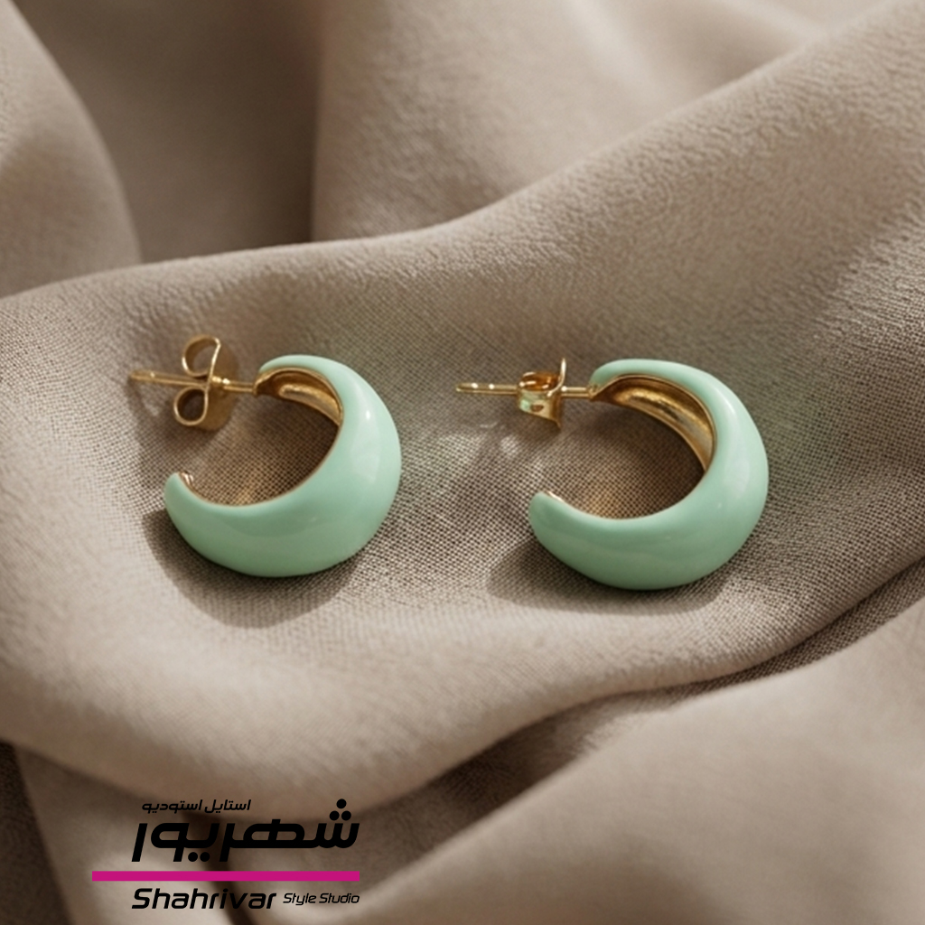 گوشواره زنانه حلقه طلایی میناکاری آبی ژوپینگ