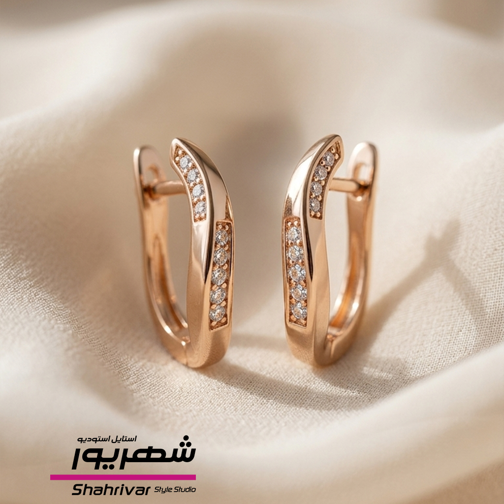 گوشواره زنانه طلایی جواهری طرح طلا ژوپینگ