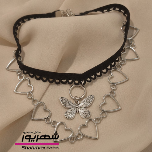 رانبند زنجیری نقره ای با آویز پروانه و زنجیر قلب زنانه