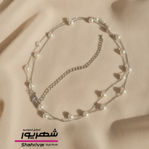 زنجیر کمر نقره ای با مروارید زنانه